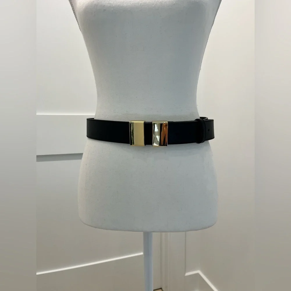 J Crew Double buckle belt in Italian leather Black Small shiny gold hardware - Picture 12 of 13